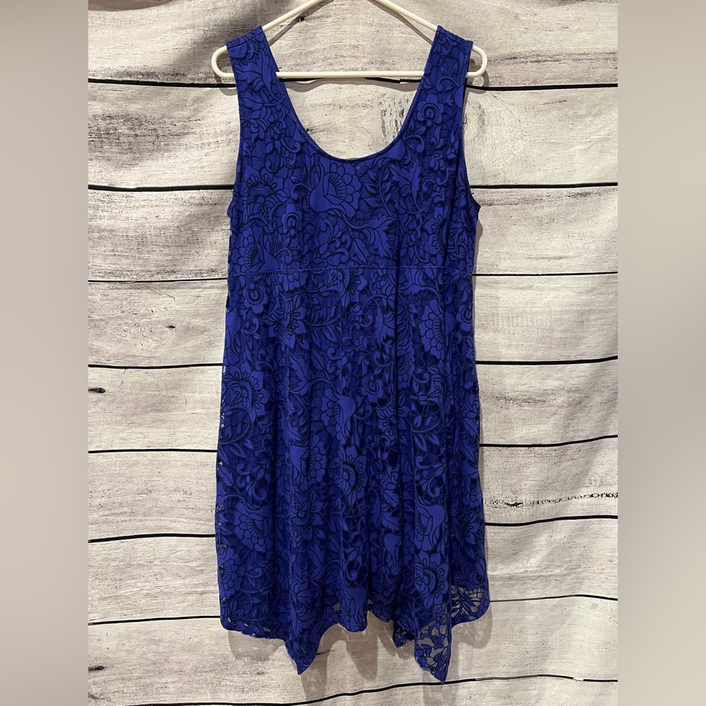 Soma Purple Floral Lace Overlay Lounge Dress Handkerchief Hem Lined Chemise - Picture 2 of 7